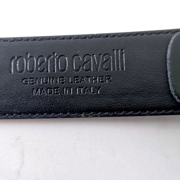 New Roberto Cavalli Gold RC Monogram Belt Women\'s Black Italian Leather 36W/34M